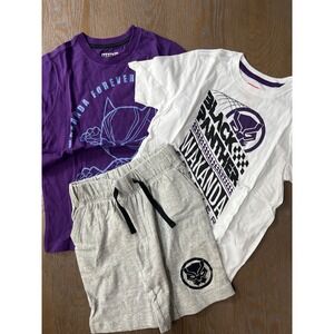 Marvel Spotted Zebra Black Panther Wakanda Forever Tee and Shorts Set 3pc S 6-7